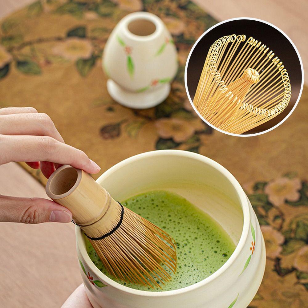 4PCS New Bamboo Ceramic Matcha Whisk Set Food Grade Safe Japanese Matcha Tea Set Traditional Reusable Green Tea Whisk Stirring