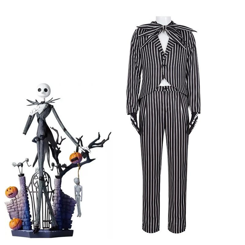 Anime Jack Skelington Cosplay Costume Movie The Nightmare Cosplay Before Christmas Striped Top Pants Outfits Halloween Costumes