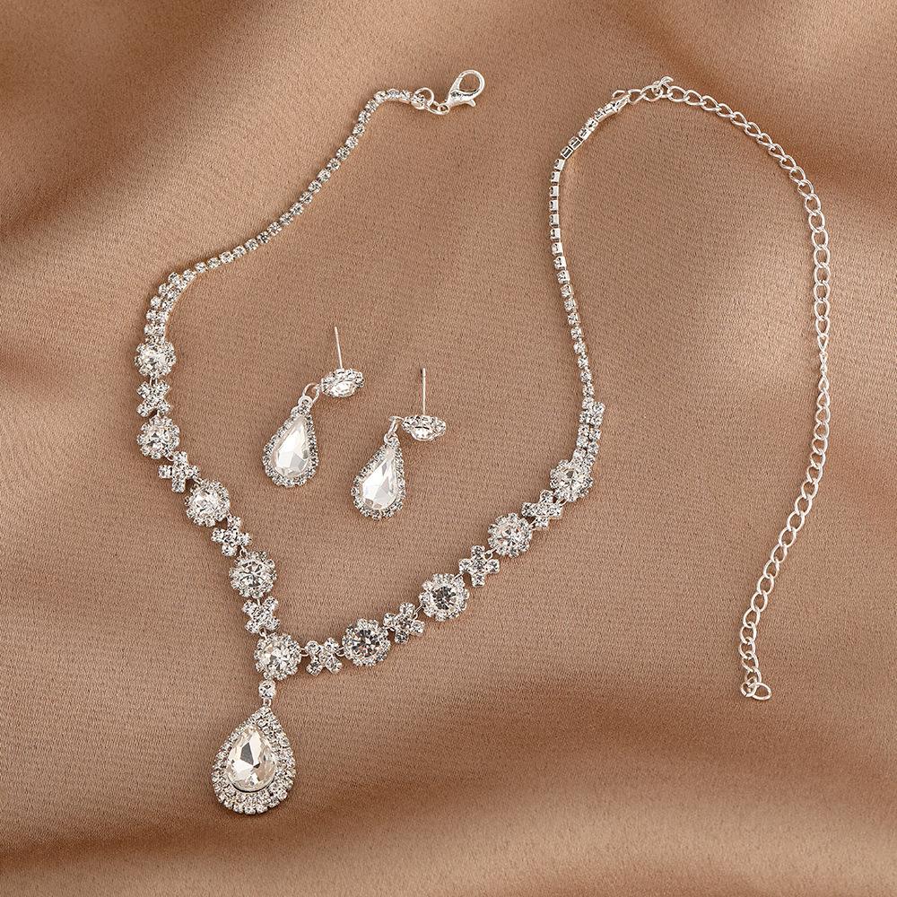 Temperament Inlaid Rhinestone Full Diamond Water Drop Necklace Earrings, Two Pieces of 2026 New Models