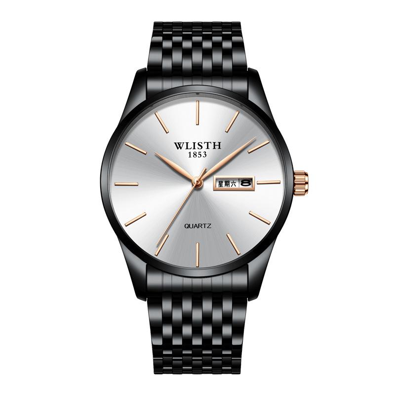 Top Brand Waterproof Quartz Double Calendar Fashion Steel Band Business Men's Wristwatch