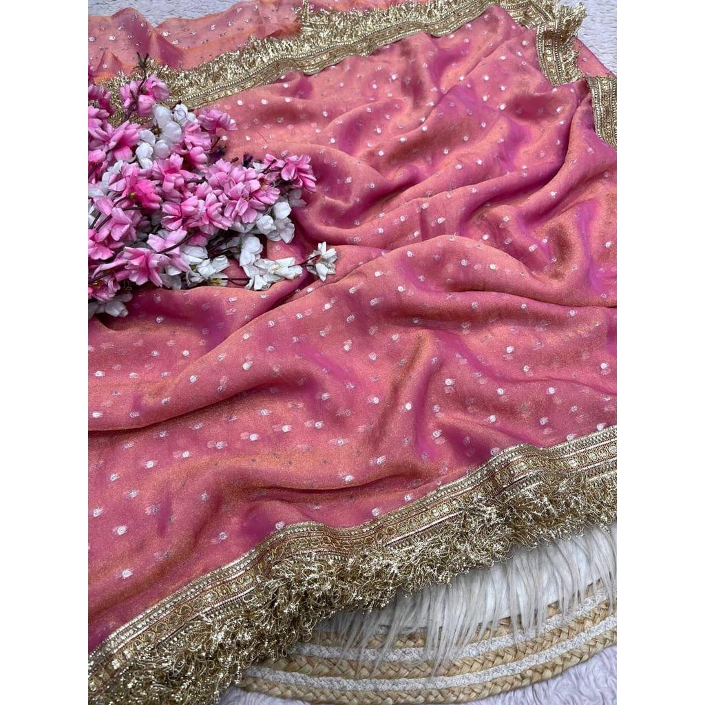 Designer 5 Soft Silk Saree with 1000 Butti & Lace Border – Elegant Traditional Party Wear Collection