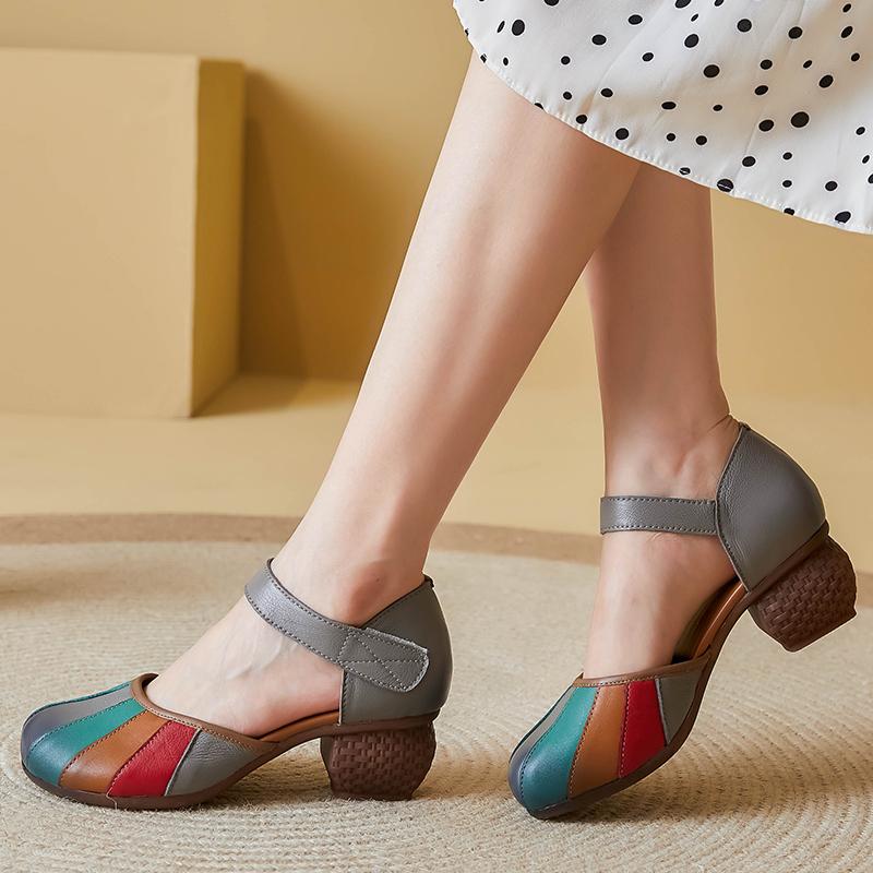 Fashion GKTINOO Genuine Leather Retro High Heels Sandals Women Shoes Buckle Strap 2025 New Spring Summer Lady Platform Sandals