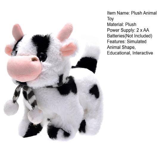 Kids Electric Plush Animal Toy Walking Tail Wagging Interactive Elephant Sheep Cow Panda Plushie Toy Toddlers Educational Simulation Animal Toy