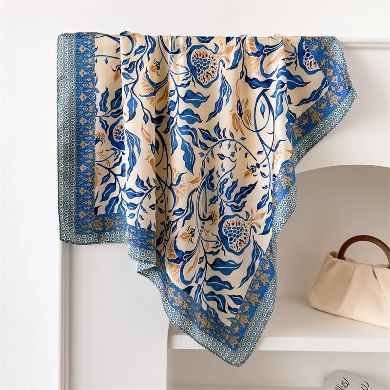 Women Fashion New Spring Flower 70cm Small Square Scarf Simulated Silk Scarves Spring/Summer Printed Flower Neck Scarf