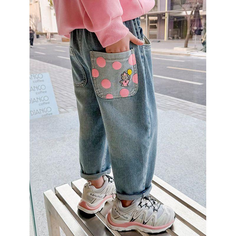 Girls' Jeans 2025 Spring and Autumn New Loose Korean Style Trendy Casual Carrot Pants for Toddlers and Young Girls