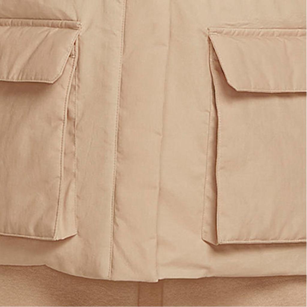 Nike Color Block Stand Collar Zip Short Warm Cotton Jacket Women jackets Beige DQ6851-200