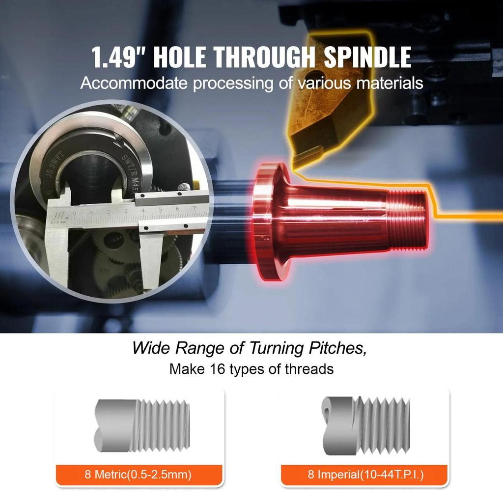 Mini Metal Lathe Machine 220x600 Mm Precision Benchtop Power Metal Lathe Variable Speed 1100W Brushless Motor Metal Gears