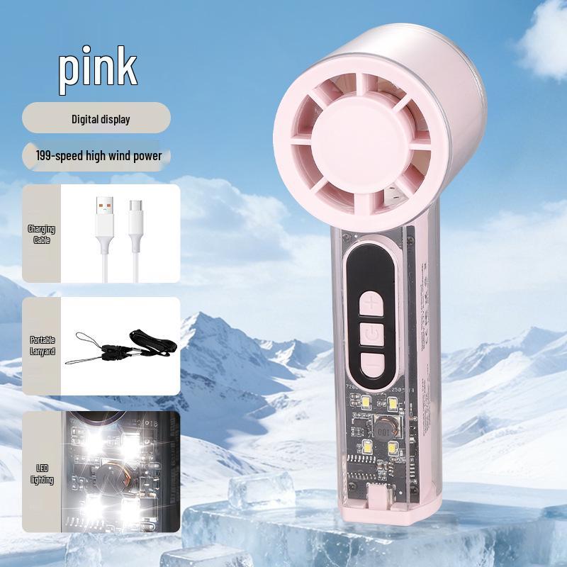 

Transparent High-Speed Handheld Folding Fan with Light & USB Charging, 199 Speed Digital Display, Portable & Outdoor-Friendly 5.7 x 6.1 x 15.8 cm