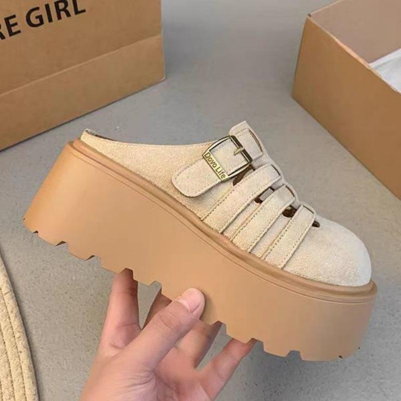 Muffin dámské svrchní oblečení na silné podrážce jaro a léto nové jednopáskové bačkory s kulatou špičkou malé cool pantofle