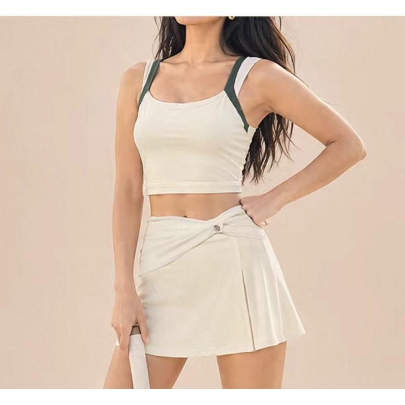 Womens Tennis Skirt Set Sleeveless Sportswear Running Gym Yoga Badminton Outdoor Fitness