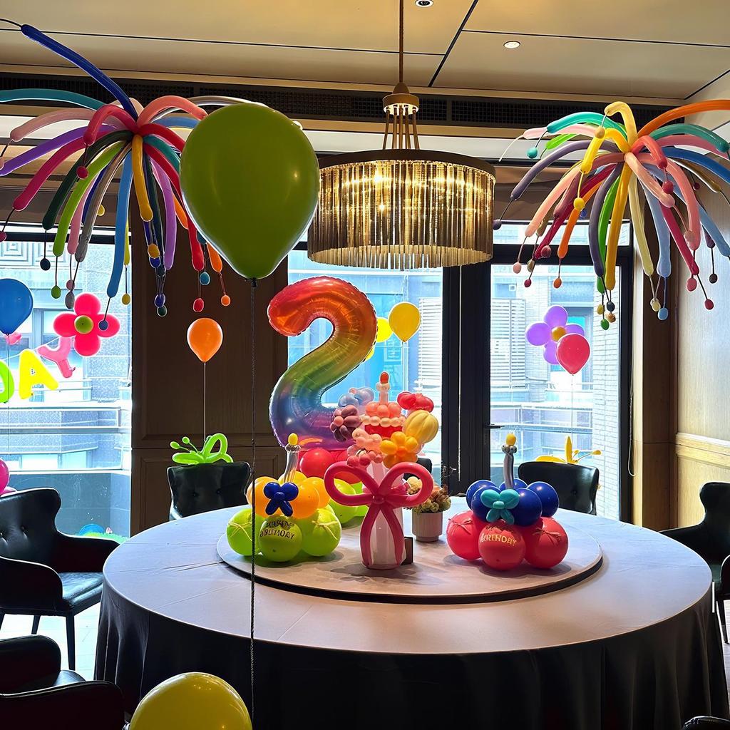 Colorful Dopamine Birthday Balloons and Backdrop for Kids' Party