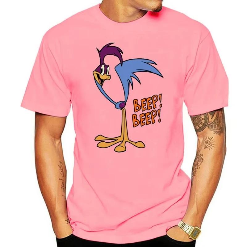 2025 New Summer Men's Road Runner 100% Cotton Cotton Funny Chicken BEEP Printed T-shirt Loose Short-sleeved Clothing