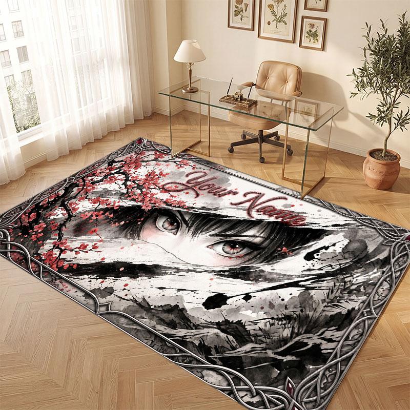 Floral Garden Theme Crystal Velvet Floor Rug Personalized Custom Name Text Warm Carpet Home Decoration