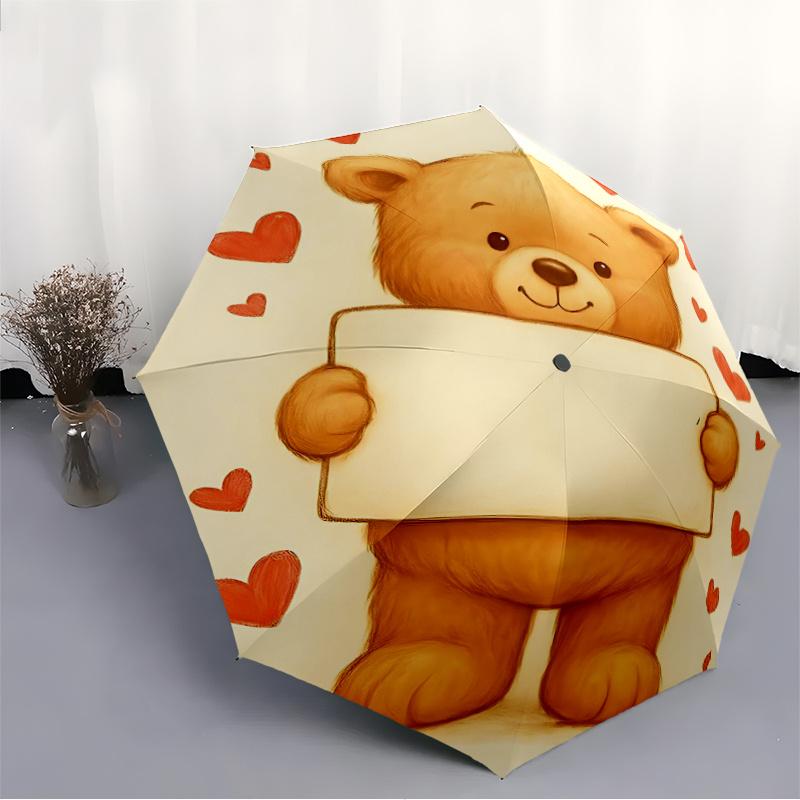 1pc Teddy Bear LoveAutomatic Open/close Umbrella, 8-Rib Sturdy Structure, Portable Travel Umbrella, Parties, Everyday Usec65