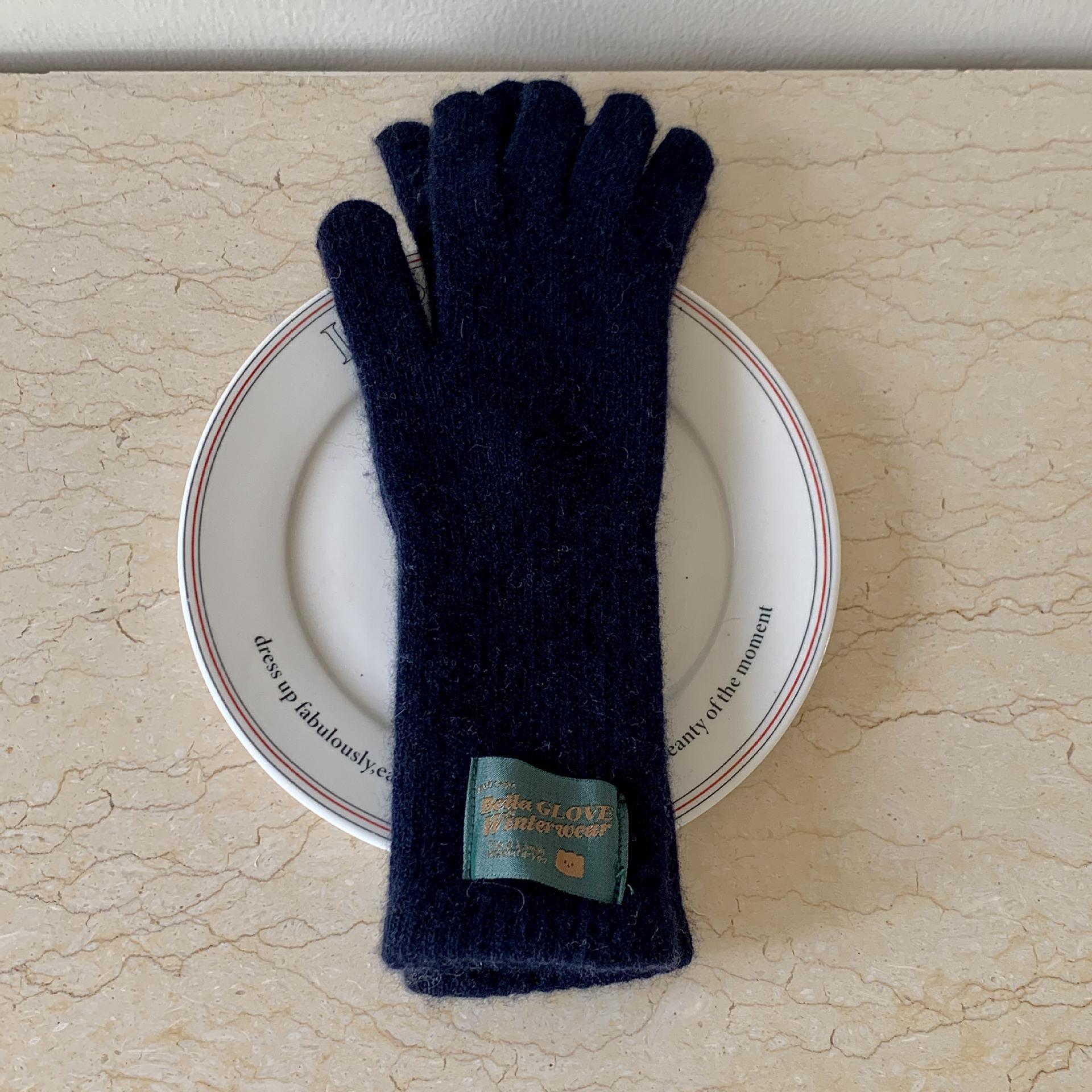 

Теплые вязаные шерстяные вязаные длинные перчатки женские зимние пятипалые сенсорные перчатки для езды average size чёрный