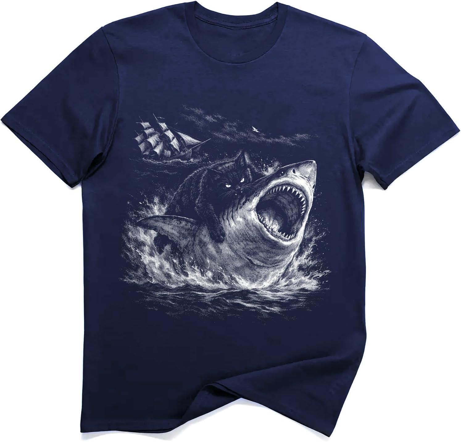 Cat Shark Attack Reversal Meme T-Shirt S разноцветный