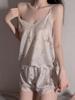 Sexy Ice Silk Pajamas Lace Women Vintage Suspenders Two Piece Shorts Suits Female Sweet Printed Home Clothes Nightwear