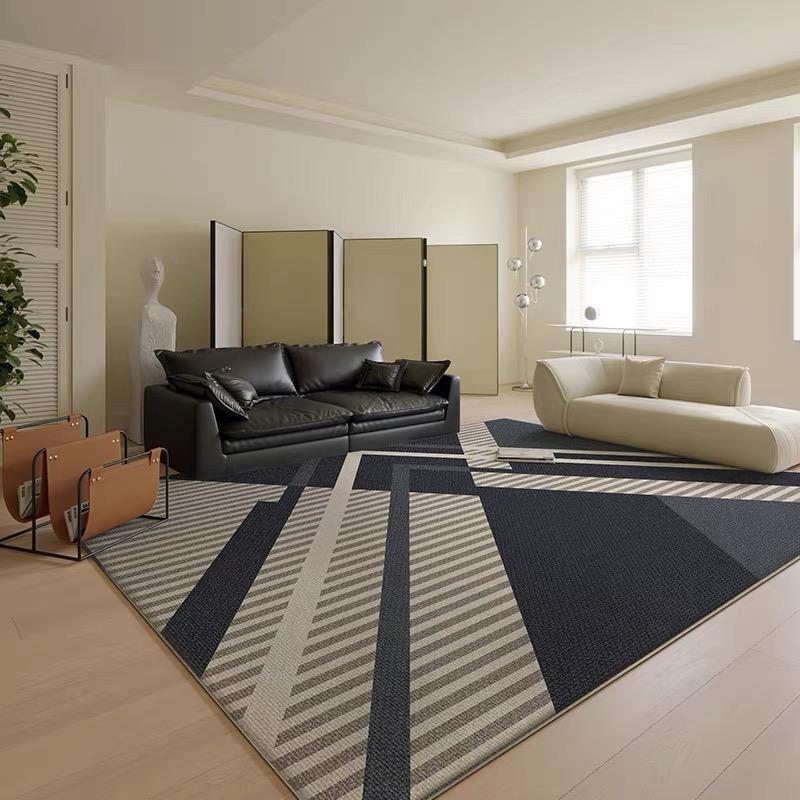 French Non-Slip Ring Velvet Carpet Light Luxury Home Living Room Sofa Coffee Table Carpet Room Decor Black Floor Mat