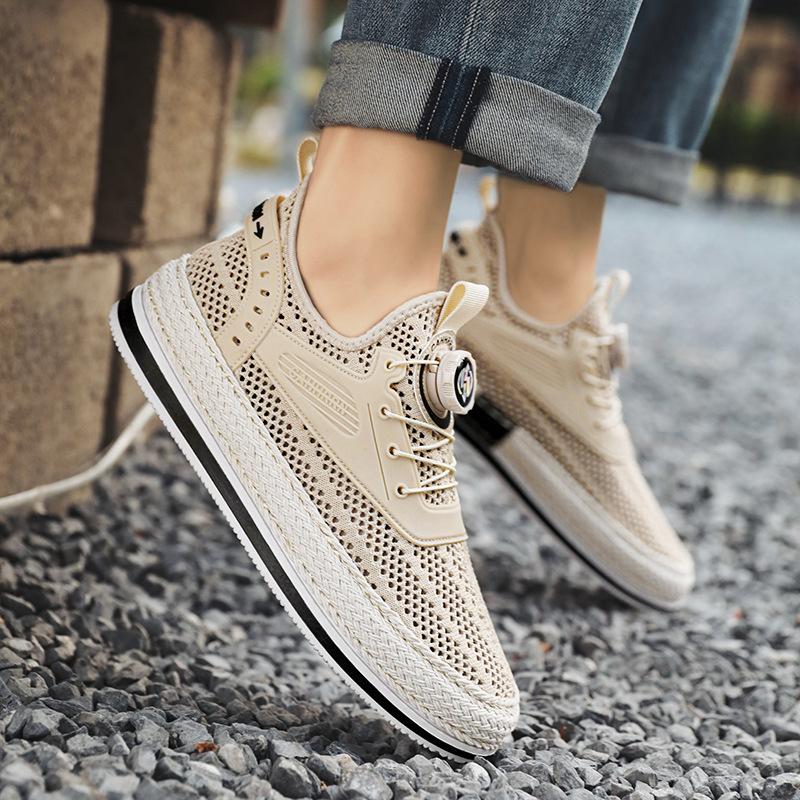 Men'S Shoes Large Mesh Hollow Breathable Board Shoes Heightening Rotating Button Cover Feet Casual Sports Trendy Shoes