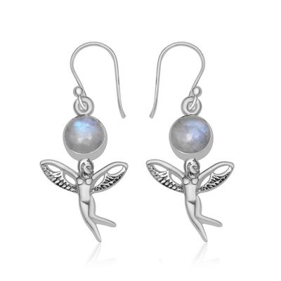 Natürliche Regenbogen-Mondstein-Ohrringe aus 925er-Sterlingsilber mit fliegendem Winkel für Frauen und Mädchen