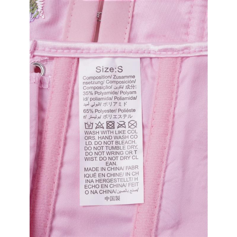 Top Corsetto Bustier Senza Spalline Ricamato Floreale in Raso Rosa con Ganci Anteriori Steccato per Donna