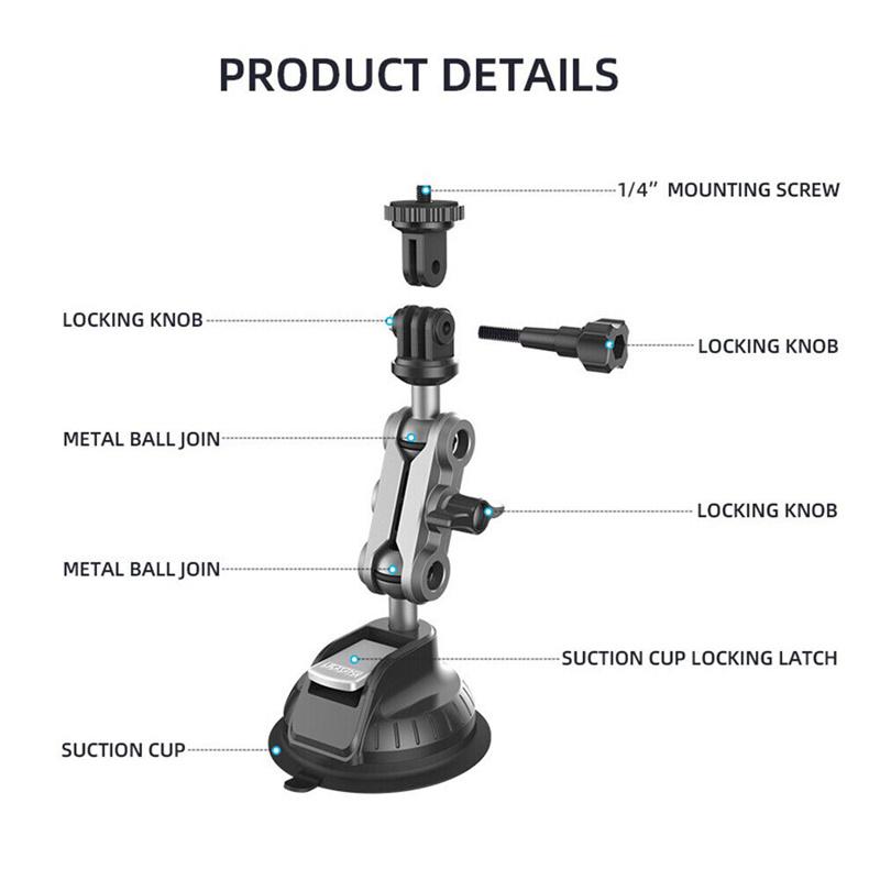 Action Camera Dash Cam Phone Car Mount Car Suction Cup Phone Action Camera Holder 1/4 Inch For Gopro Insta360 Dji Action Camera