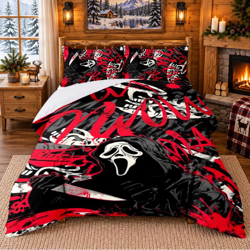Scream Ghostface Pattern Bedding 3Pcs Set Bed Sheet And Pillowcases For Indoor Bedroom