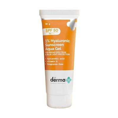 The Derma Co 1% Hyaluronic Sunscreen SPF 50 Aqua Gel, PA++++, Lightweight, No White-cast for Broad Spectrum - 30g