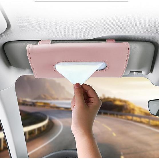 YVPSI Car Tissue Holder Sun Visor Napkin Holder With Tissue Refill Car Mask Holder PU Leather Tissue Box Tissue Box Holder Hanging Tissue Holder Mask розовый