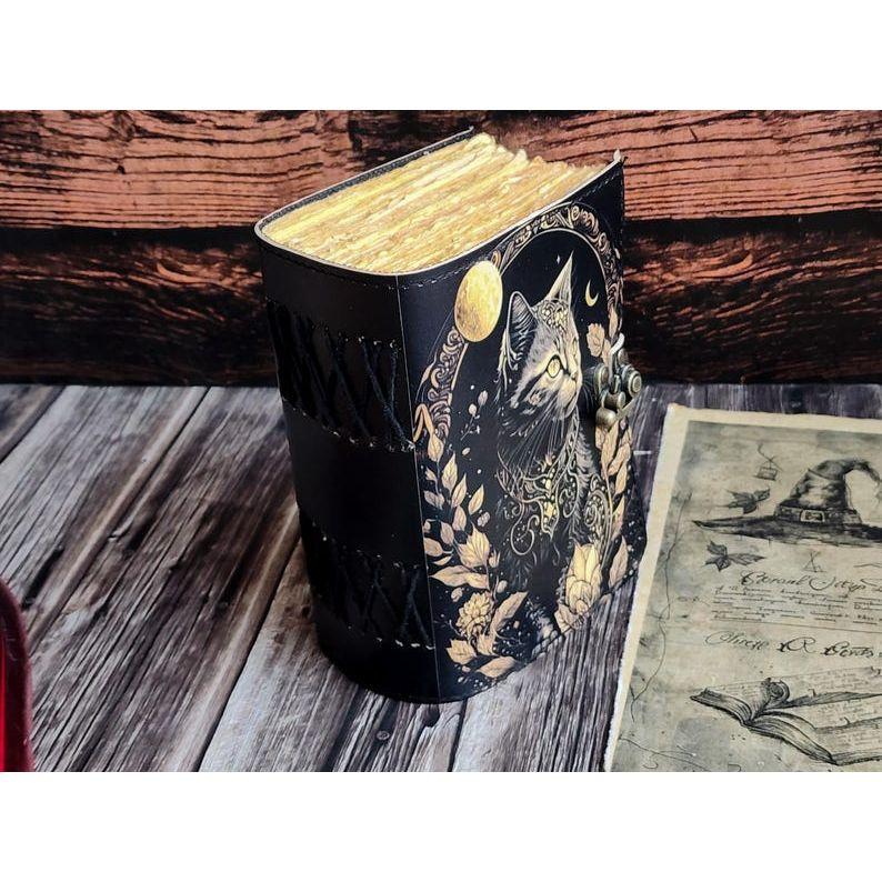 Leather Journal Spell Wizard Cat Book Blank Magik Notebook Book Of Shadows Wiccan Pagan Grimoire Book for Traveling Sketchbook