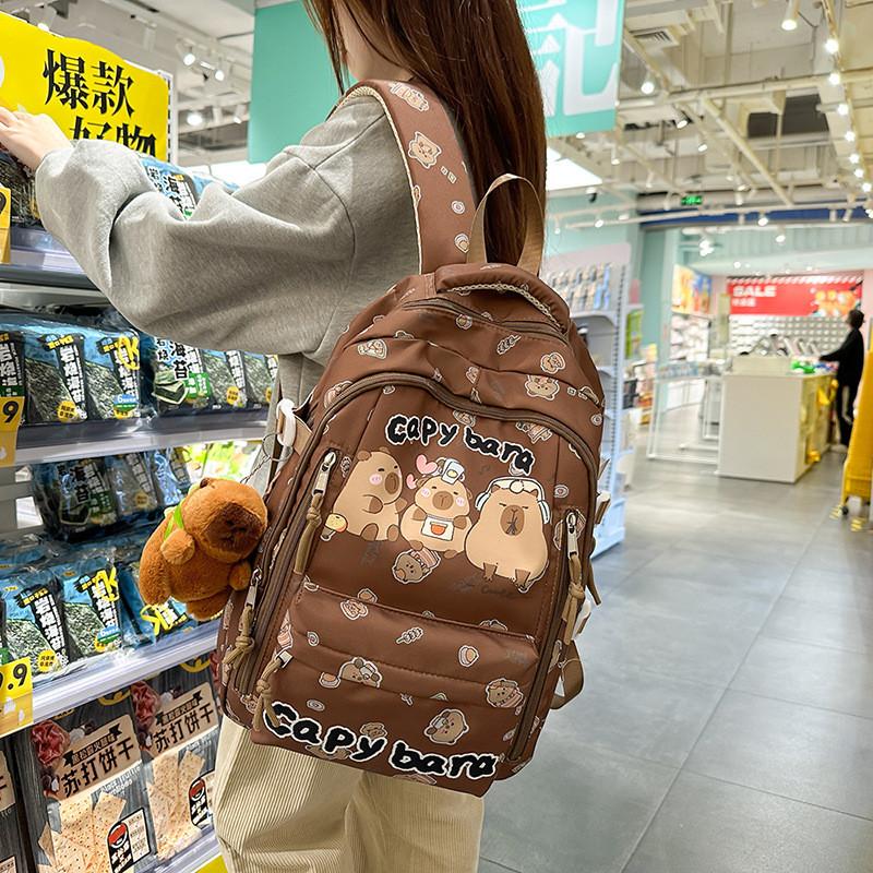 Capybara Cartoon Pattern Backpack Large Capacity Shoulders Bag Gift Children