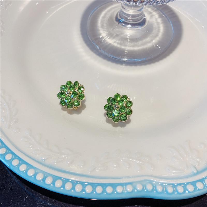 Elegant Rhinestone Flower Stud Earrings - Fashionable Light Luxury Ear Clips for Women