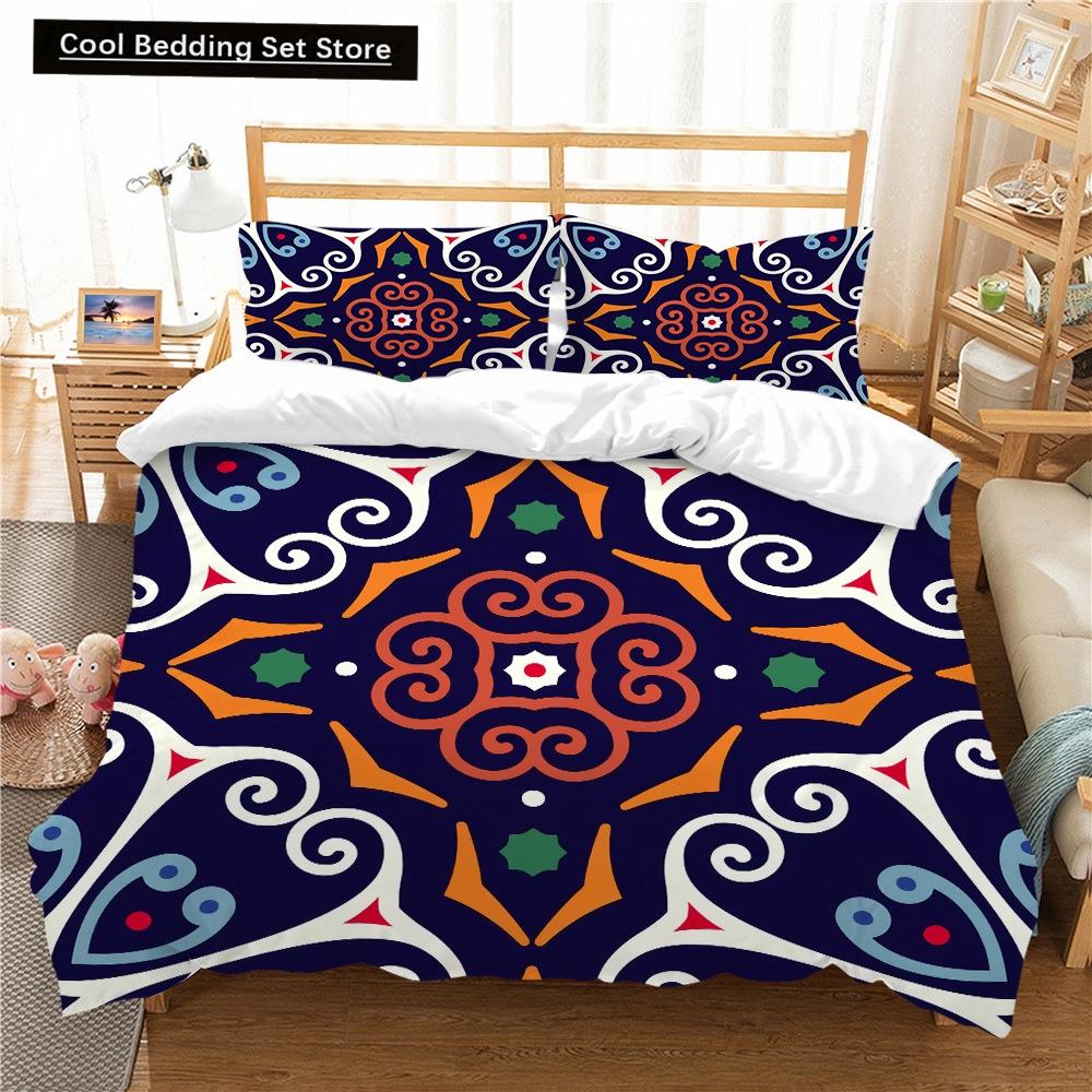 Bohemian Lotus King Queen Duvet Cover Boho Mandala Bedding Set For Kids Teens Adults Exotic Flowers 2/3Pcs Polyester Quilt Cover