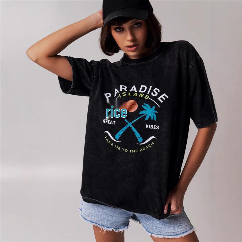 

Retro Oversized Loose-Fit Short Sleeve T-Shirt M промывают черный