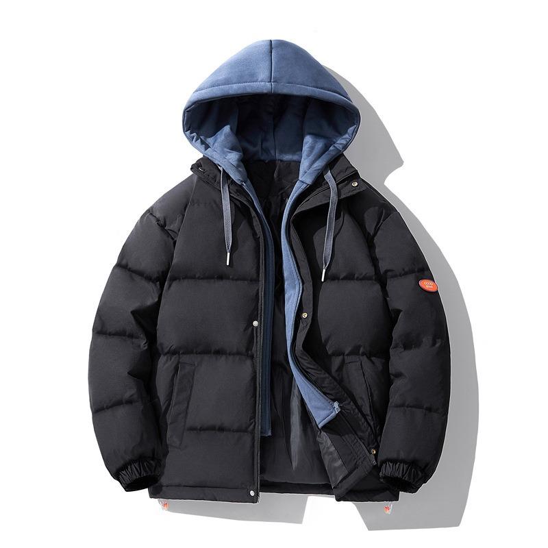 Padded Coat Couple Men's Casual Loose Trend Versatile Cotton Clothes Fake Two-piece Coat Thickened Hooded