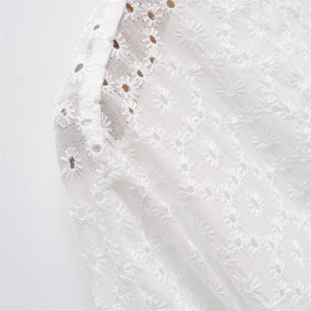 Spring/Summer 2025 Women's Embroidered V-Neck Elastic Waist Slimming Long-Sleeve Short Dress