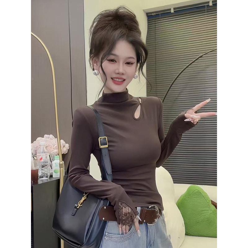 Women s Thickened Lace Beaded High-Neck Long-Sleeve Top - White M