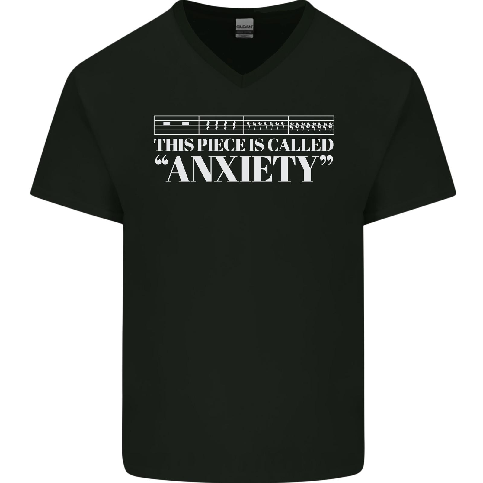 Anxiety Music Musical Commentary Piano Guitar Mens V Neck Cotton Maglietta M