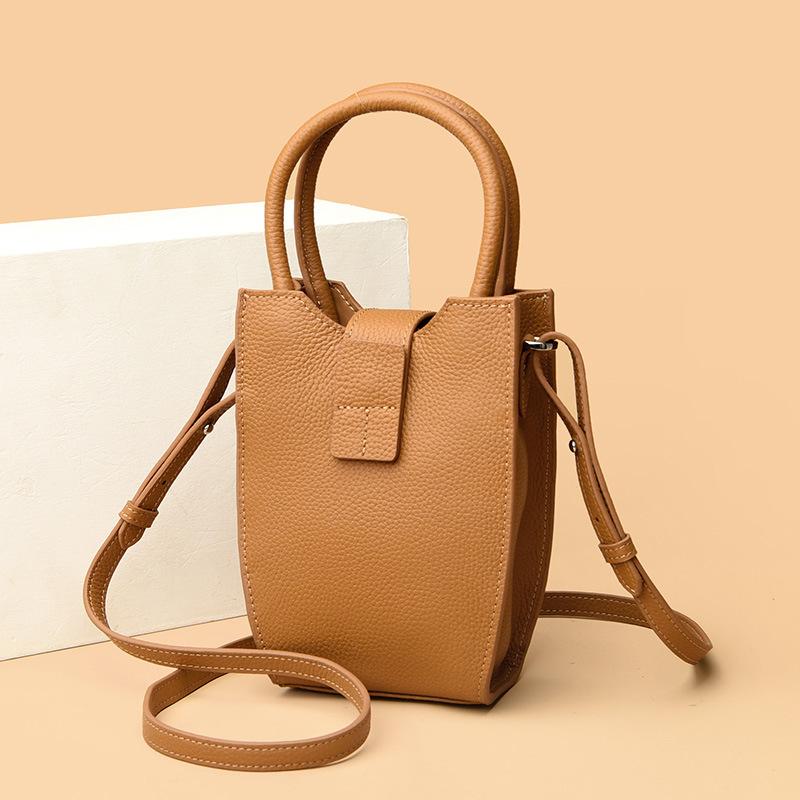 Leather women's bags, new trendy fashion handbags, high-end small bags, shoulder messenger bags, mobile phone bags.