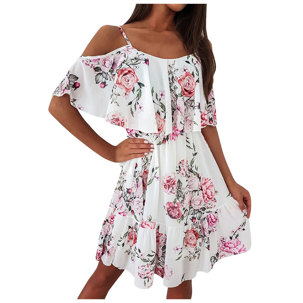 Fashion Women's One-Line Neck Tube Top Short Sleeve Off Shoulder Casual Dress