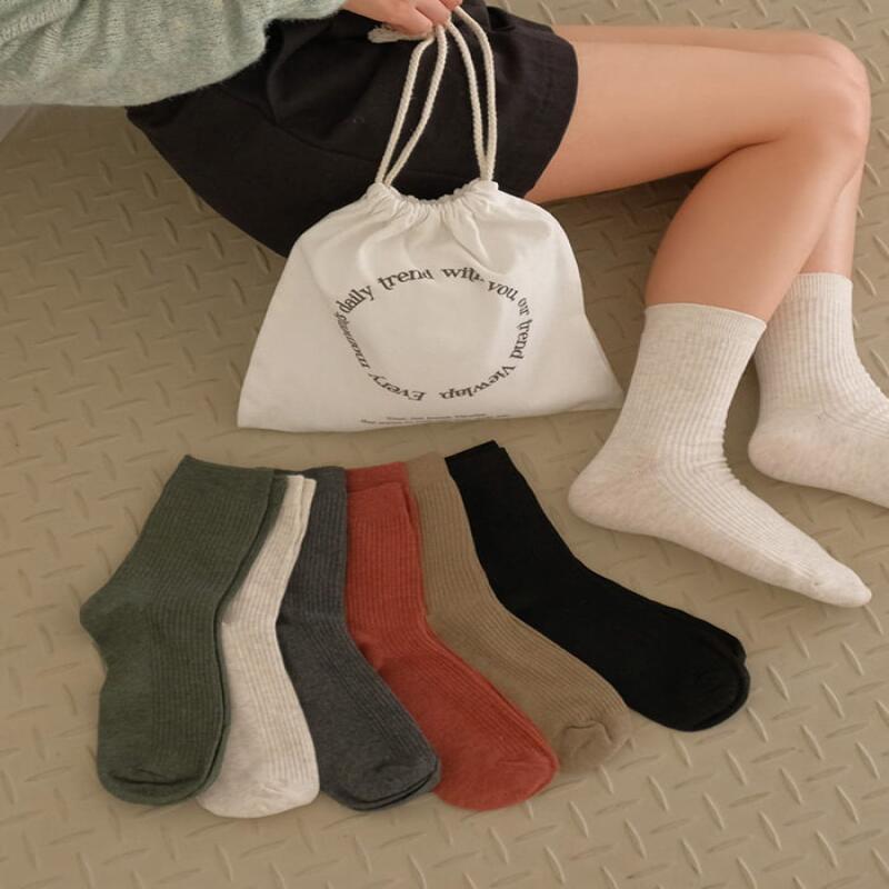 [6 sets + pouch] Chewy, thin, long-sleeved socks set