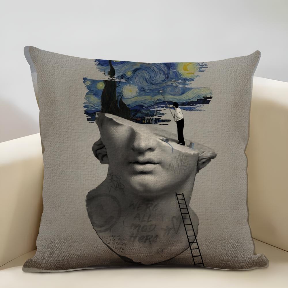 David Sculpture Cushion Cover Household Decoration Linen Sofa Cushion Cover: Skin-Friendly & Breathable With Invisible Zipper