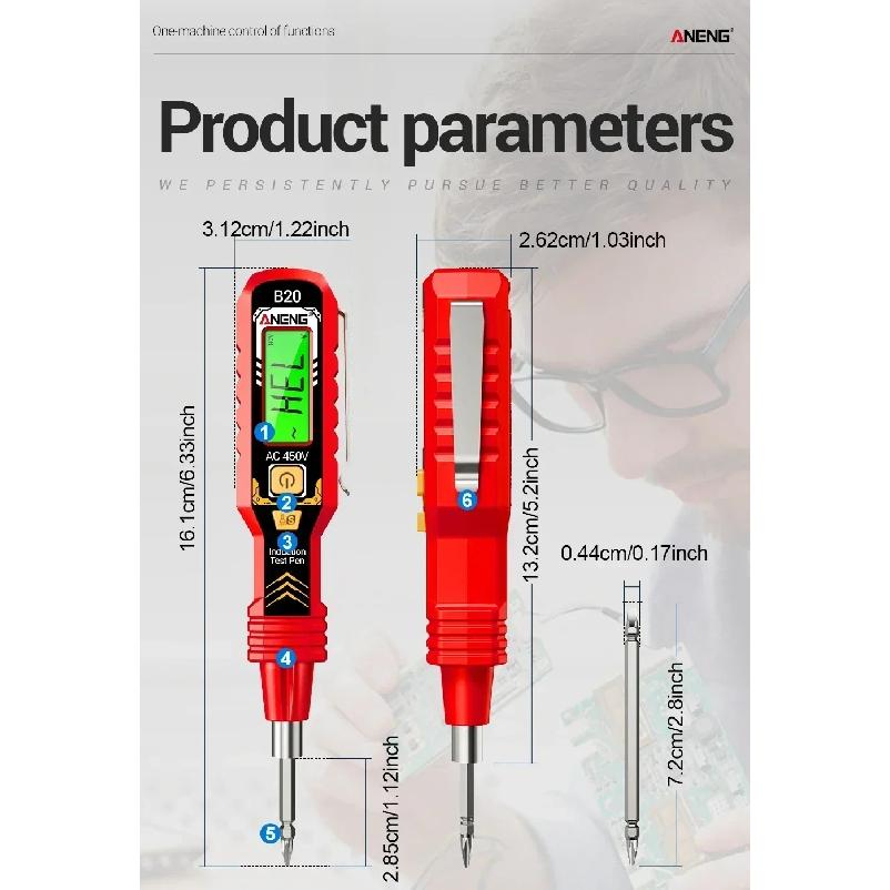 ANENG B20 Smart Voltage Tester Pen Double Head Screwdriver Dual-use Slotted Cross Meter 11V~ 450V AC Voltage Detection Digital