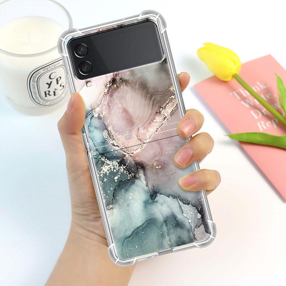 

Роскошный чехол для Samsung Galaxy Z Flip 3 4 5G Funda Z Flip3 Прозрачный ПК Жесткий Противоударный Задняя крышка телефона Коке Ракушка Мрамор Samsung Z Flip 4