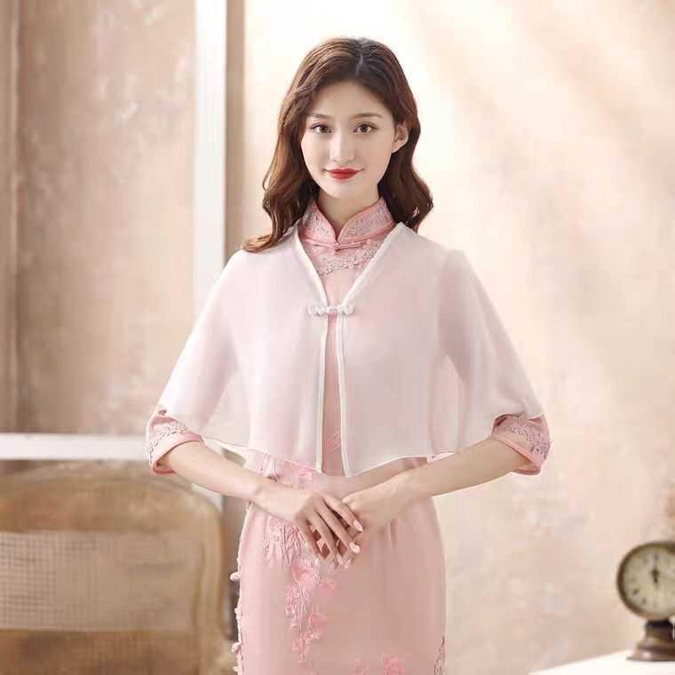 

Women s Lightweight Chiffon Sunscreen Cape with Cheongsam Dress Fits 80-140 jin