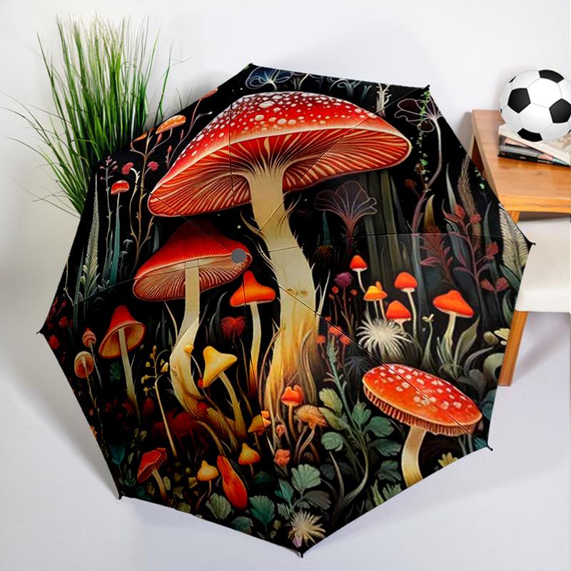 Forest Red Mushroom Umbrella Automatic Open/close, Sturdy Iron Frame & 8-Rib Struct, Umbrella for Women & Men, Christmas Gifts