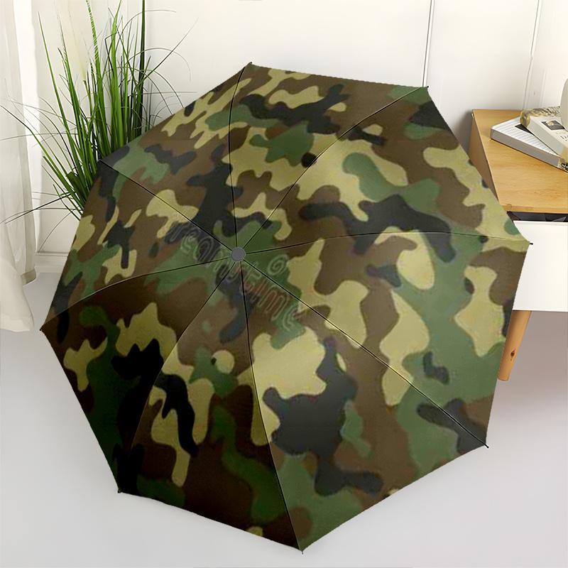 

Army Camouflage Cute Cartoon Umbrella - Durable Portable Folding Umbrella with Iron Frame, 8-Rib Structure, Automatic Open, Al (as the picture,Iron&8K)