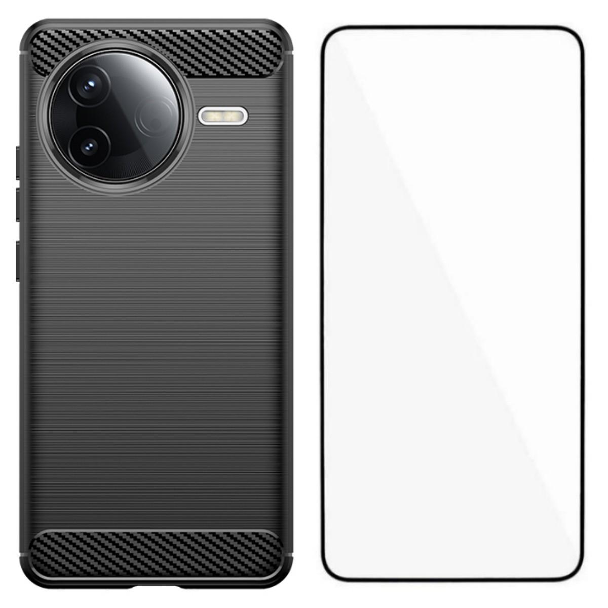 

For Xiaomi Redmi K80 5G/Xiaomi Poco F7 Pro 5G Case with Tempered Glass WANLONFENG LS Series Brushed Texture TPU Phone Cover Black