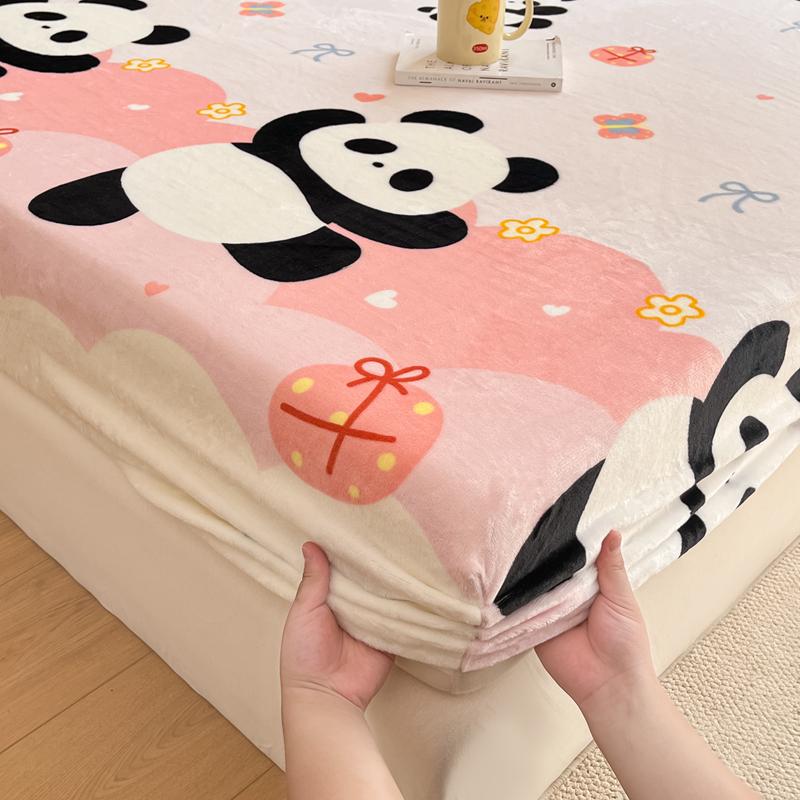 Flannel Bed Sheet Winter Warm Plush Fitted Sheet Soft Mink Cashmere Bed Linen Mattress Cover Elastic Bedspread