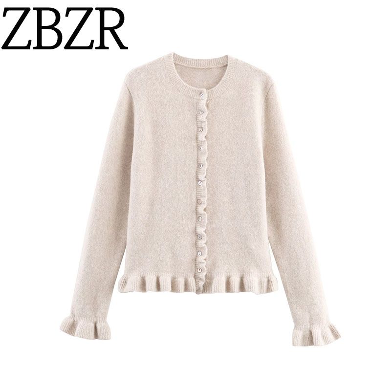 Za Autumn New Women Clothes 2025 Western Style Long Sleeve Laminated Decorative Knitted Outerwear 2756/115/711
